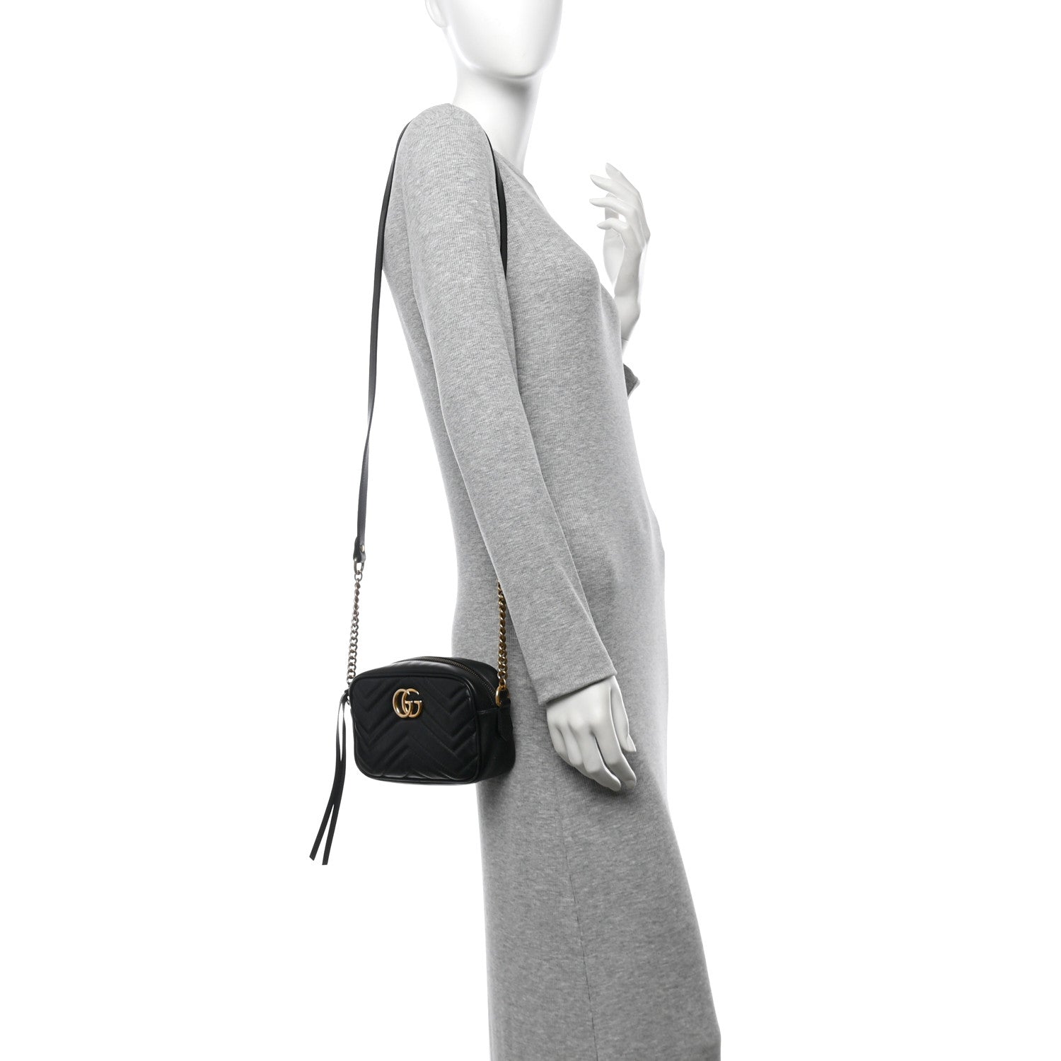 Calfskin Matelasse Mini GG Marmont Chain Shoulder Bag Black