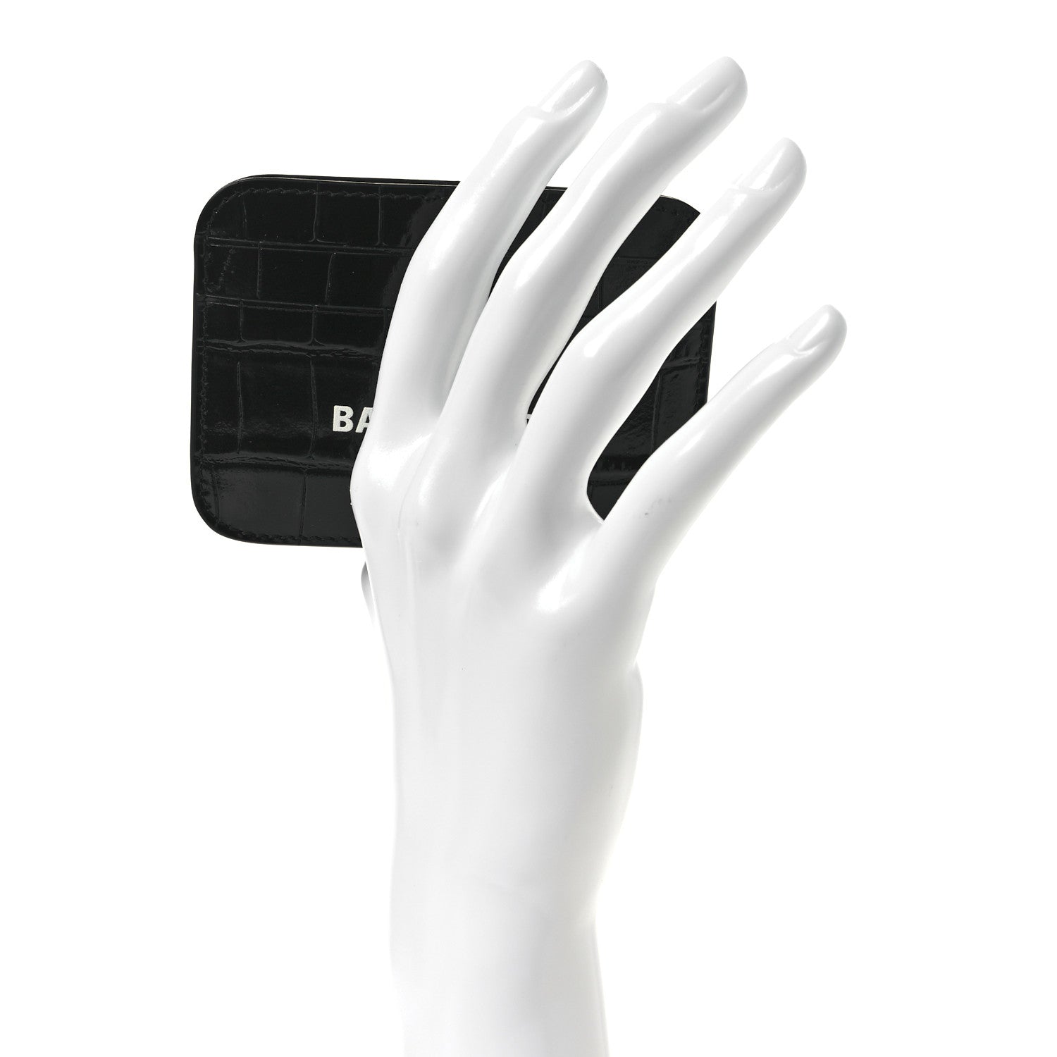 Shiny Calfskin Logo Crocodile Embossed Cash Rounded  Holder  Black White