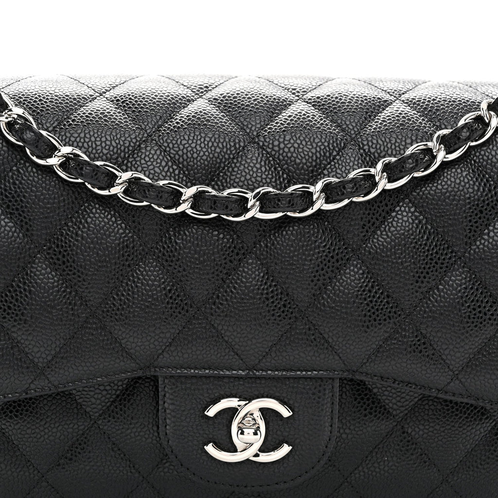 Caviar Quilted Jumbo Double Flap Black