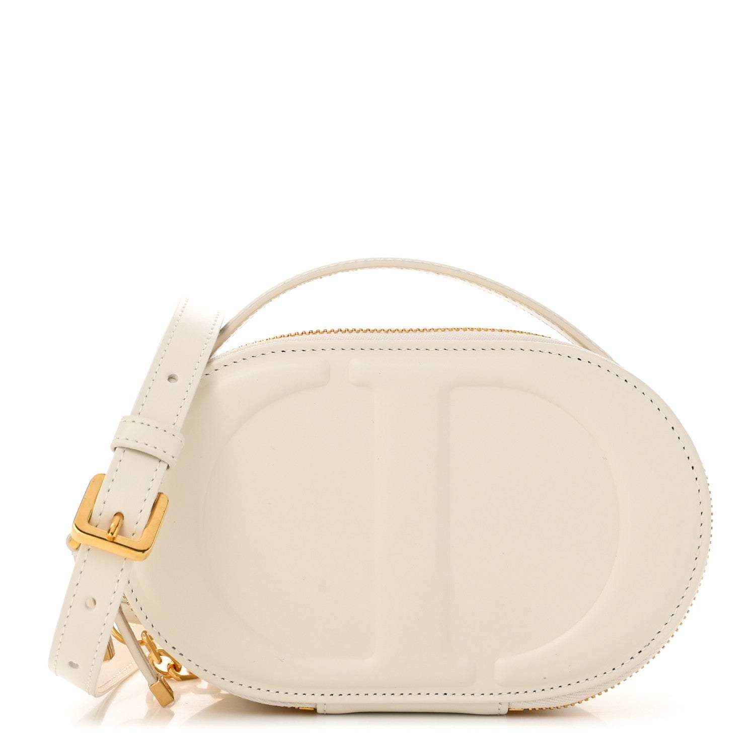 Calfskin CD Signature Oval Crossbody Camera Bag Latte