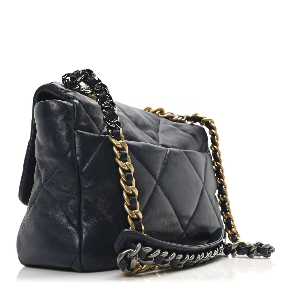 Lambskin Quilted Large Chanel 19 Flap Dark Blue