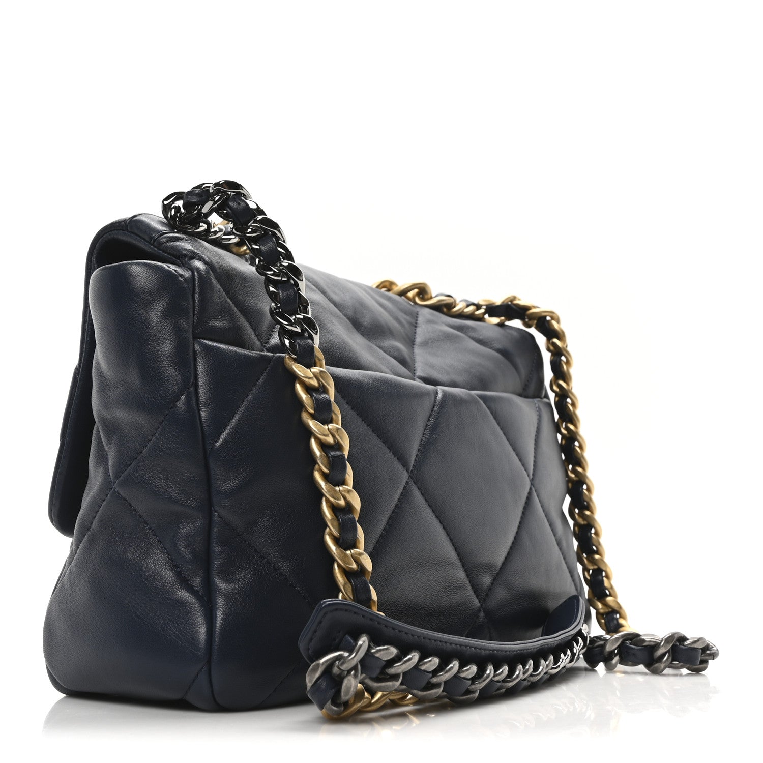 Lambskin Quilted Large Chanel 19 Flap Dark Blue