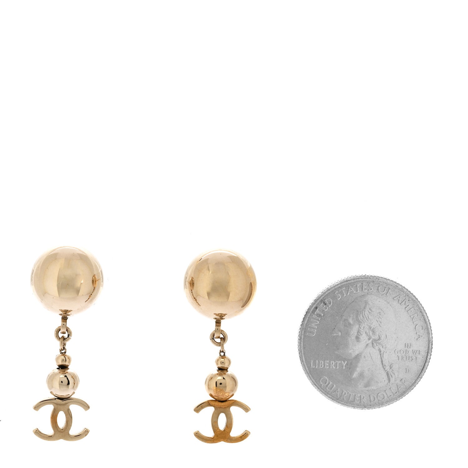 Metal CC Drop Earrings Gold