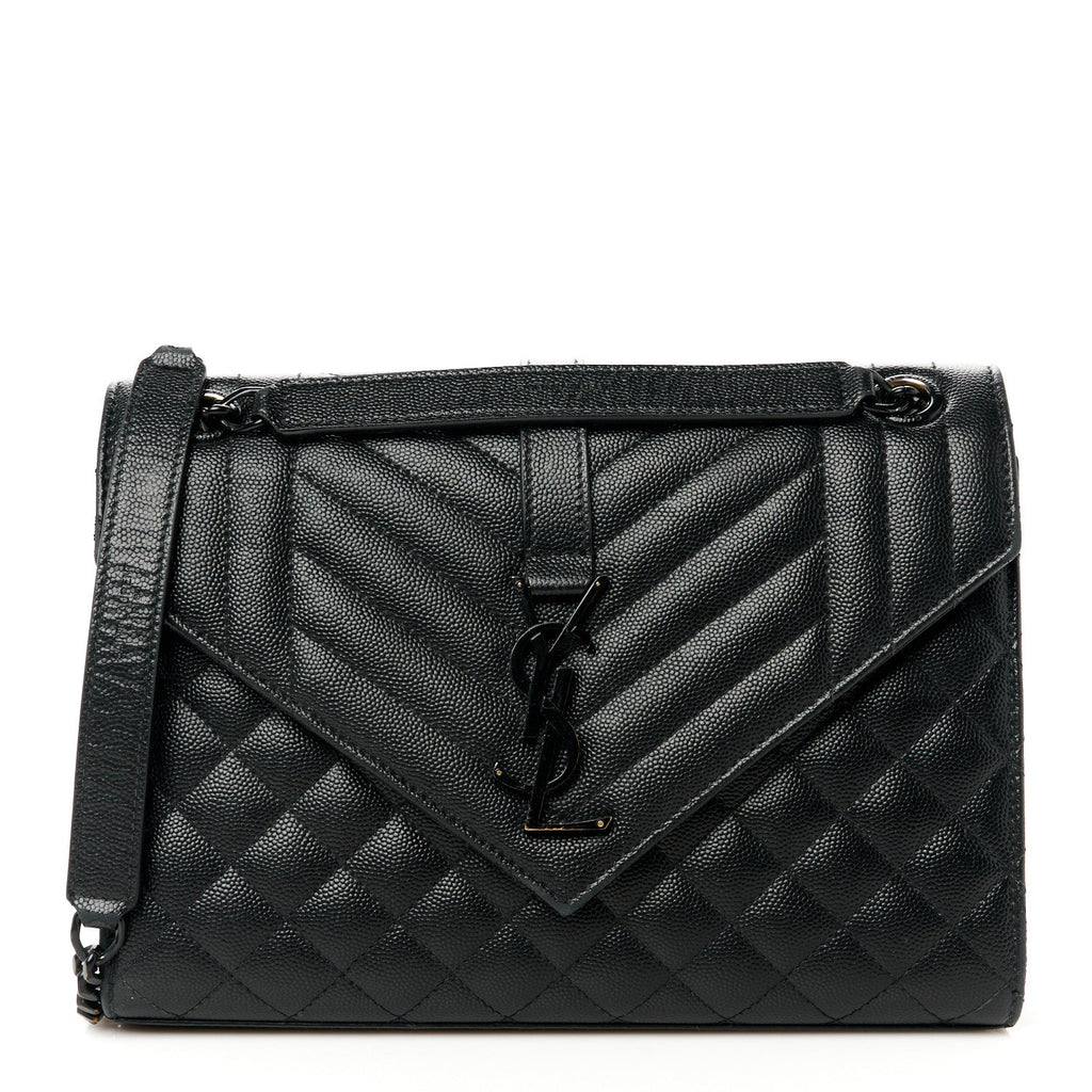 Grain De Poudre Textured Mixed Matelasse Triquilt Medium Monogram Monochrome Satchel Black