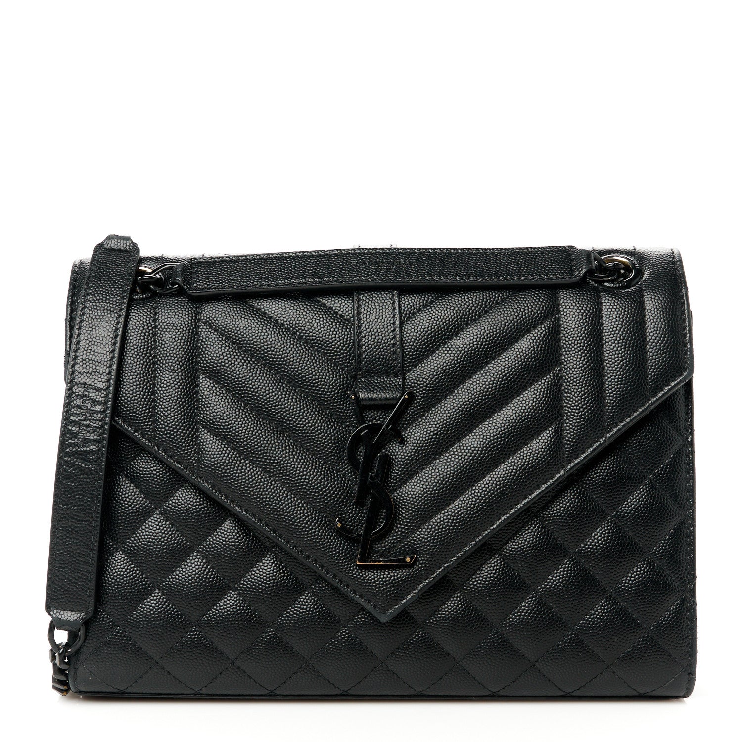 Grain De Poudre Textured Mixed Matelasse Triquilt Medium Monogram Monochrome Satchel Black