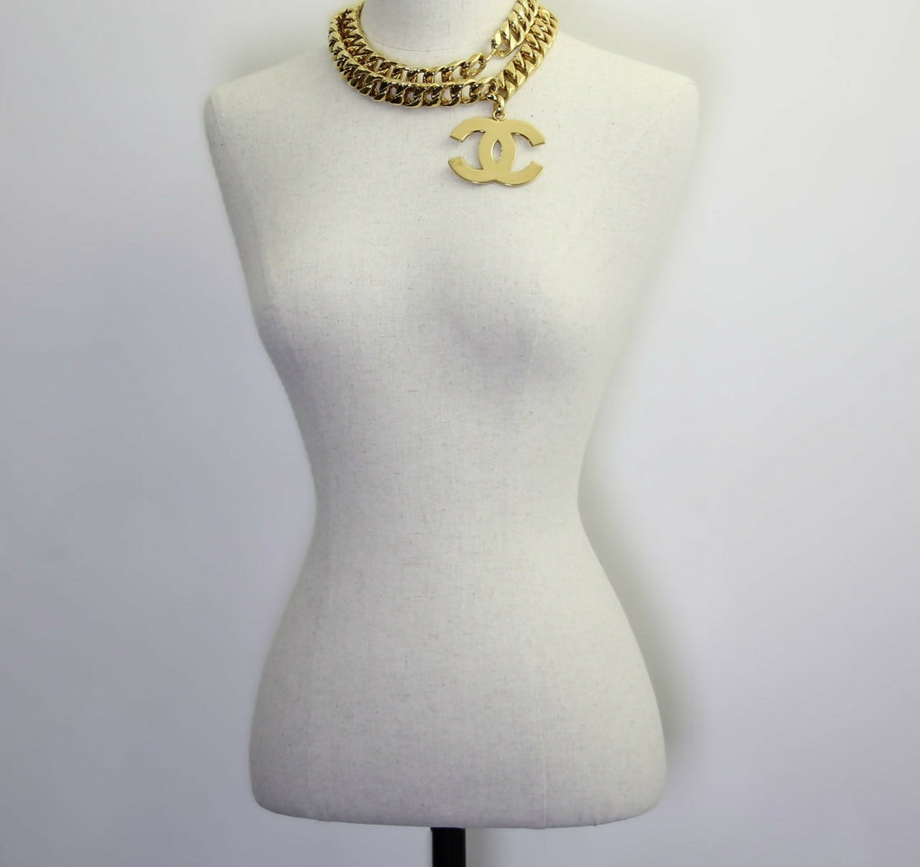 Chanel Vintage 93P Gold-plated Large CC Wave Rotating Lock Long Waist Chain