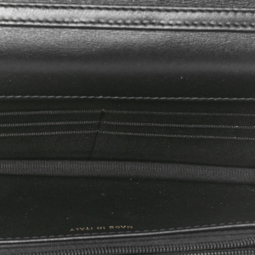 Shiny Aged Calfskin Enamel Logo Quilted Wallet On Chain WOC Black