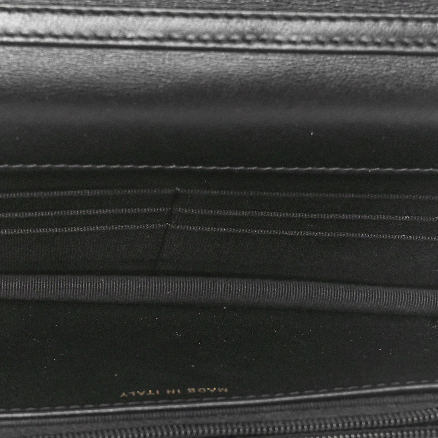 Shiny Aged Calfskin Enamel Logo Quilted Wallet On Chain WOC Black