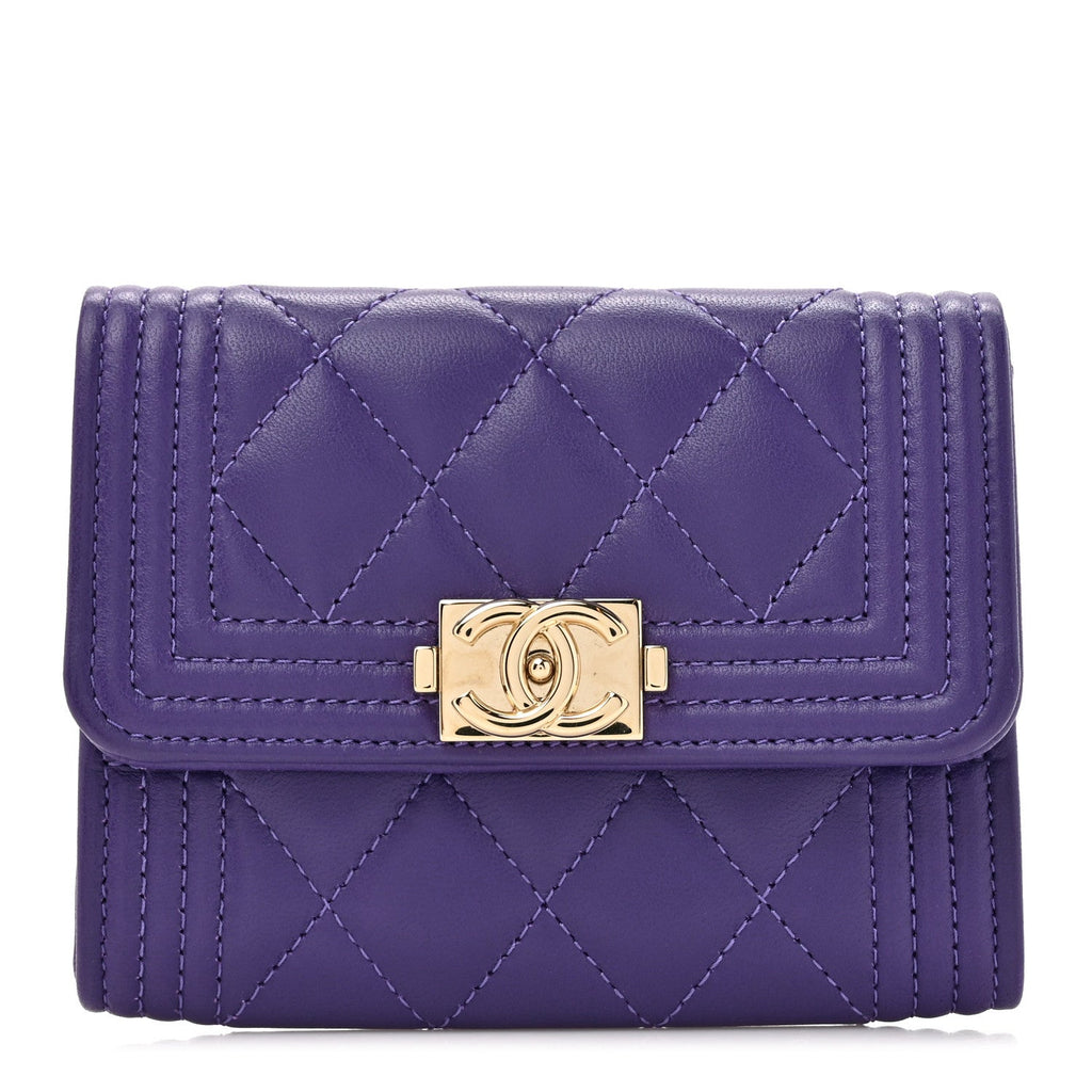 Lambskin Quilted Boy Flap  Holder Purple