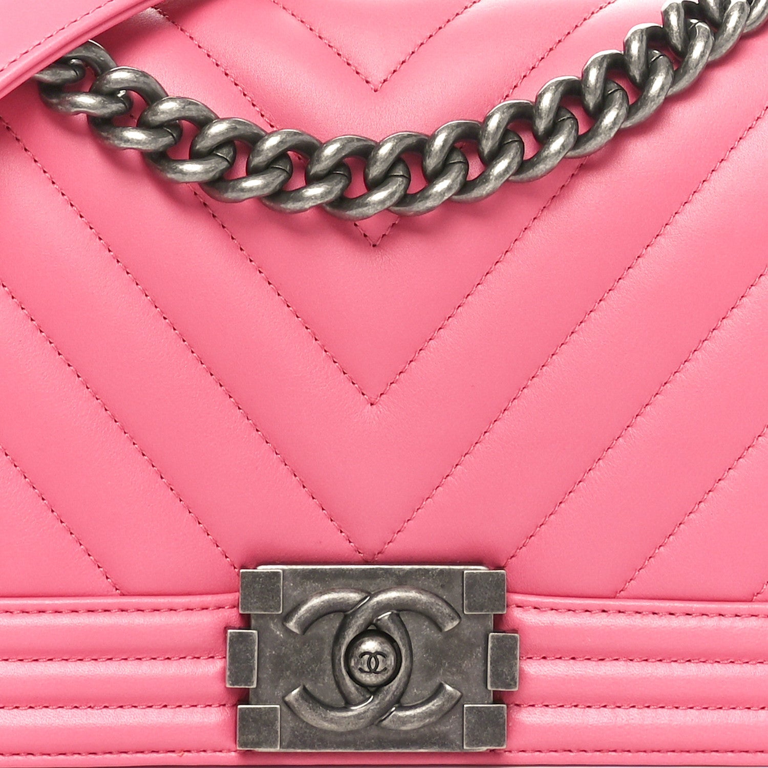 Calfskin Chevron Quilted Medium Boy Flap Pink