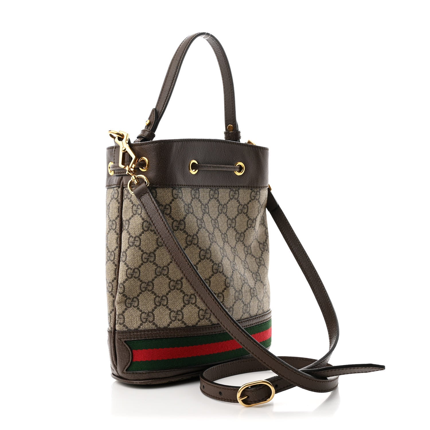 GG Supreme Monogram Web Small Ophidia Bucket Bag Brown