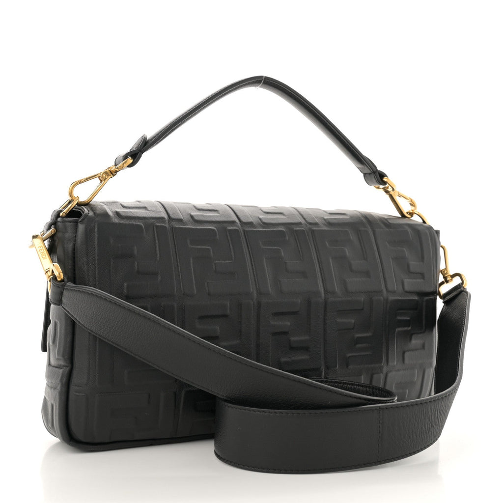 Nappa FF 1974 Embossed Large Baguette Black