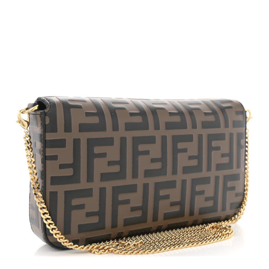 Vitello Soft F is Fendi Bi-Color FF 1974 Embossed Envelope Wallet On Chain with Pouches Maya Black