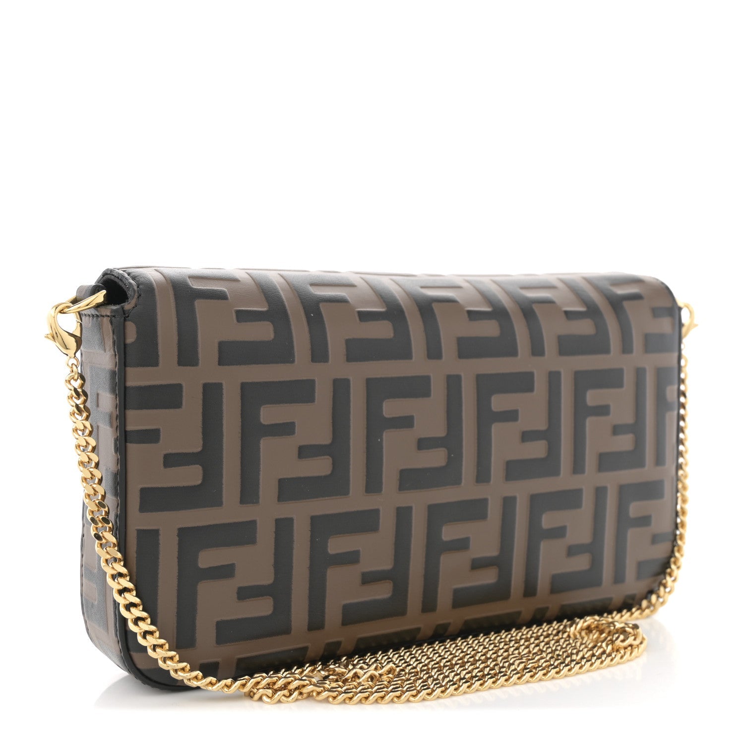 Vitello Soft F is Fendi Bi-Color FF 1974 Embossed Envelope Wallet On Chain with Pouches Maya Black