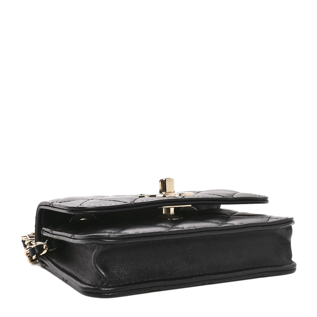 Lambskin Quilted Trendy CC  Holder On Chain Black