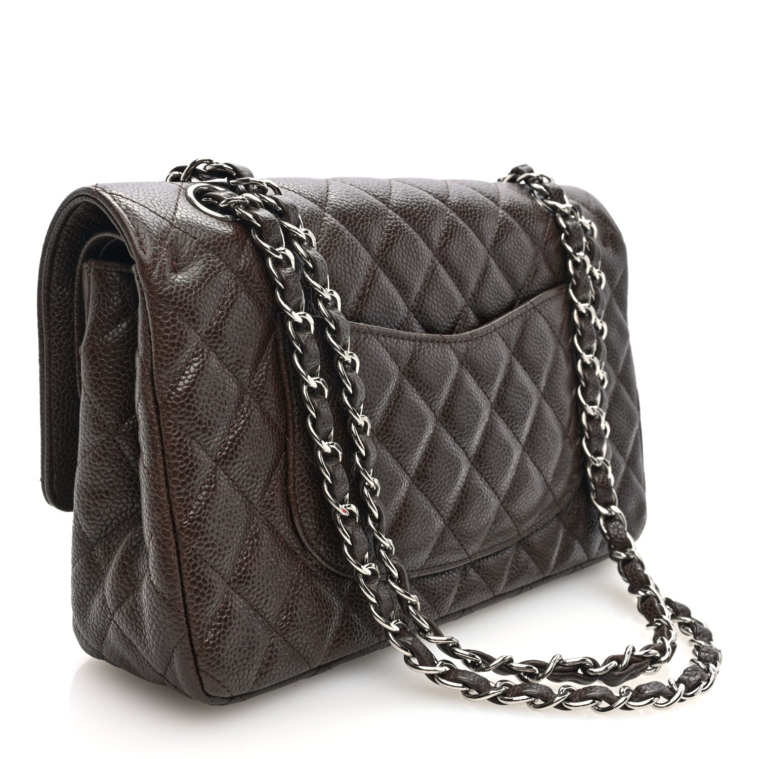 Caviar Quilted Medium Double Flap Brown