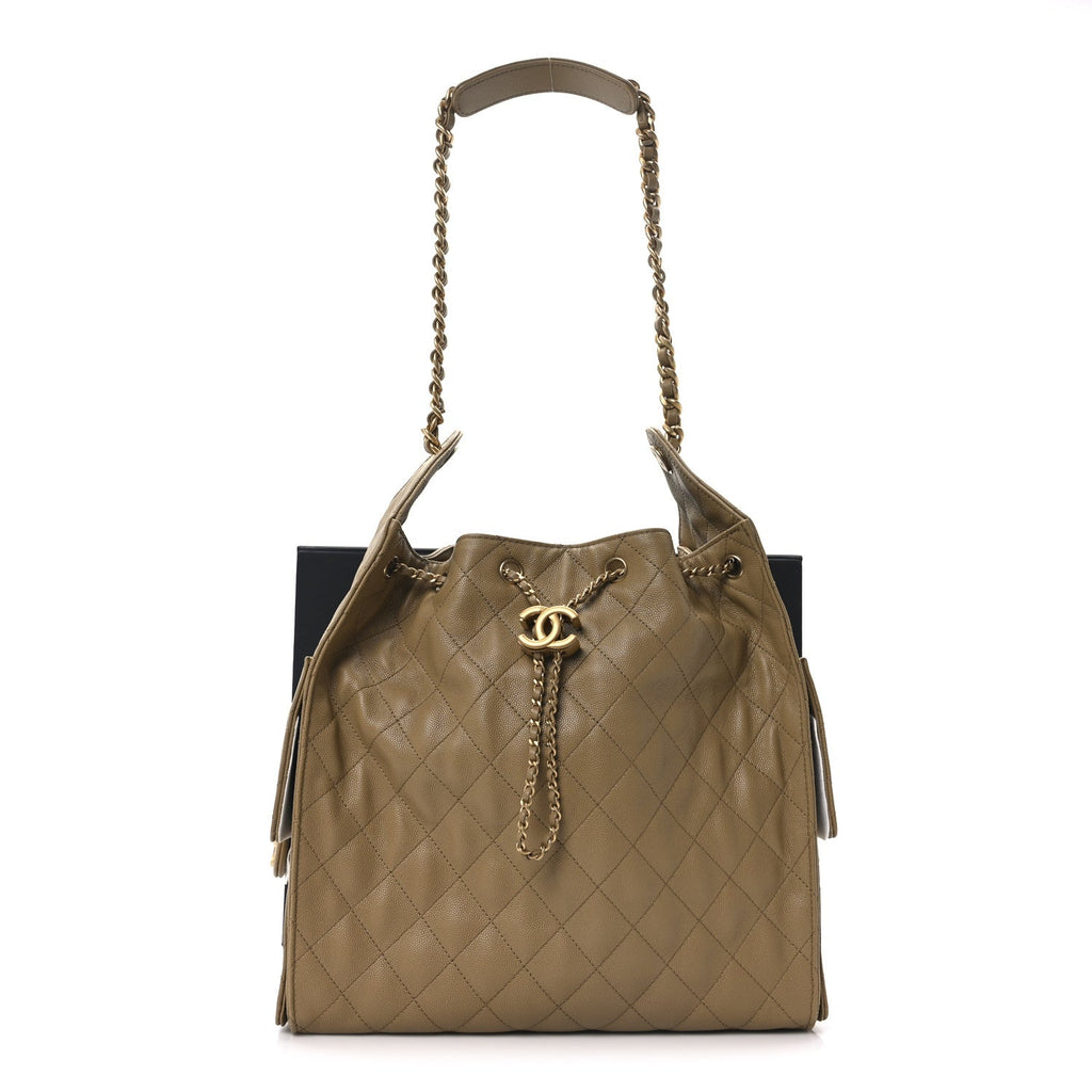Caviar Quilted Medium Chanel 25 Handbag Dark Beige