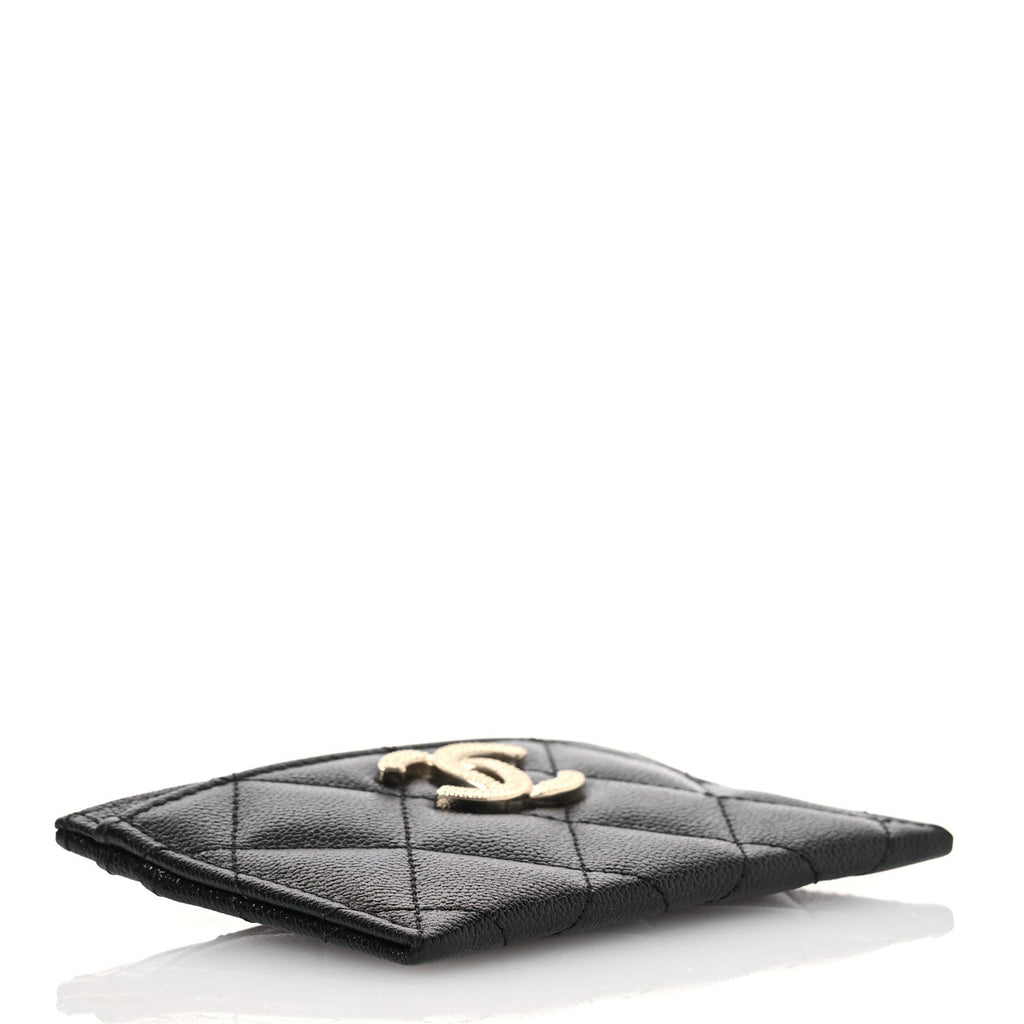 Caviar Quilted Studded CC  Holder Black