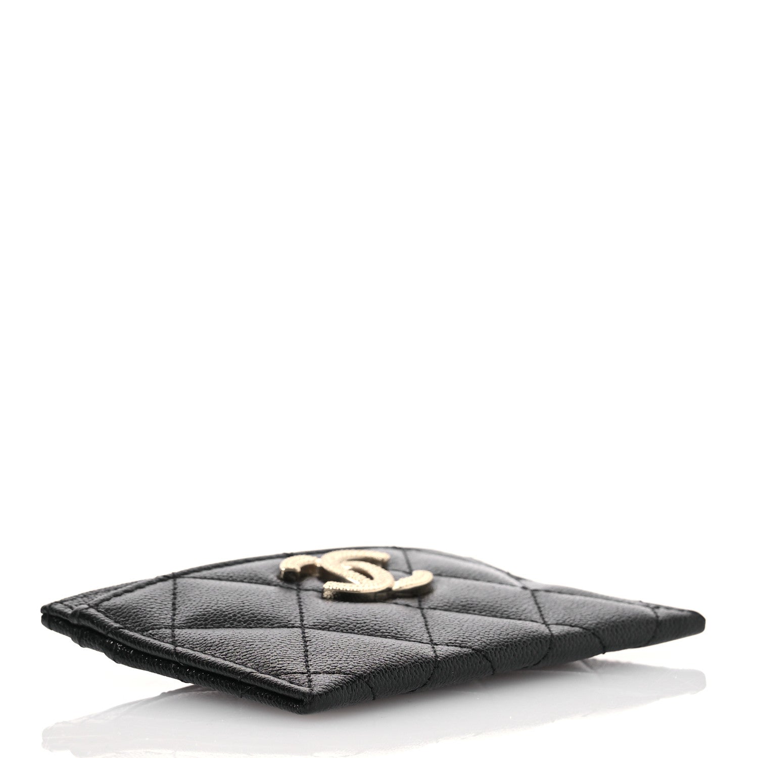 Caviar Quilted Studded CC  Holder Black