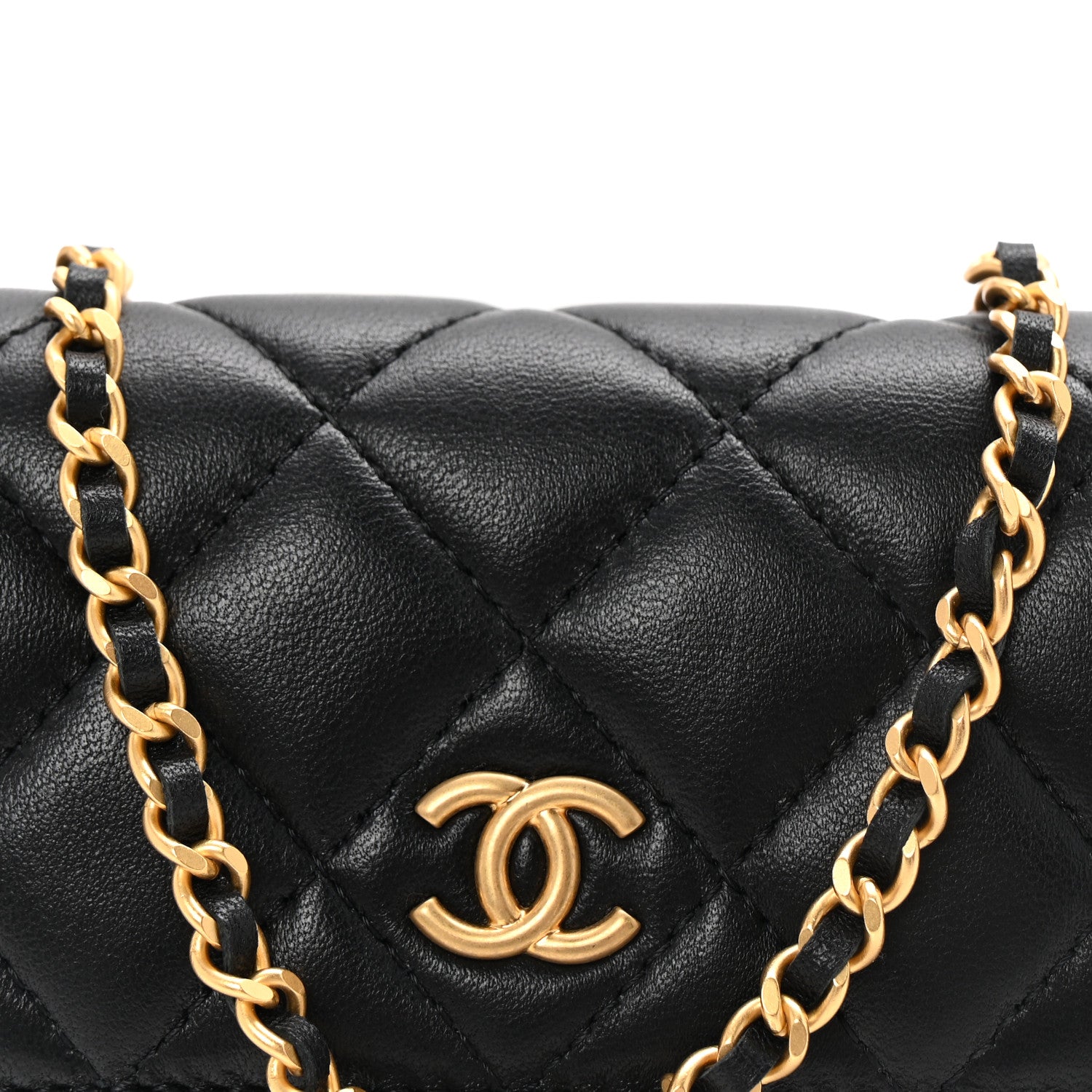 Lambskin Enamel Quilted Coco Hearts Clutch With Chain Black