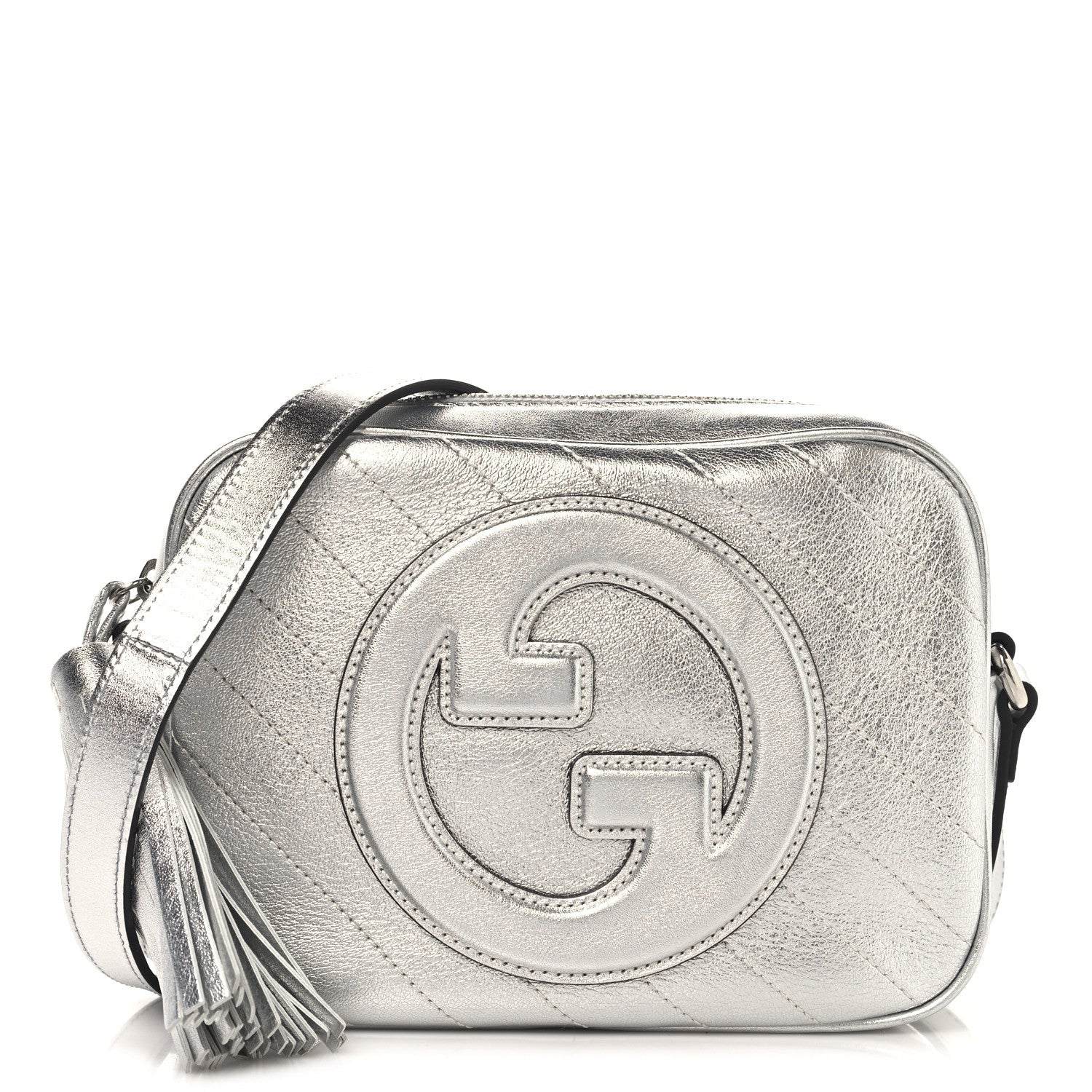 Metallic Sakai Be Green Calfskin Diagonal Stitched Small Blondie Shoulder Bag Silver