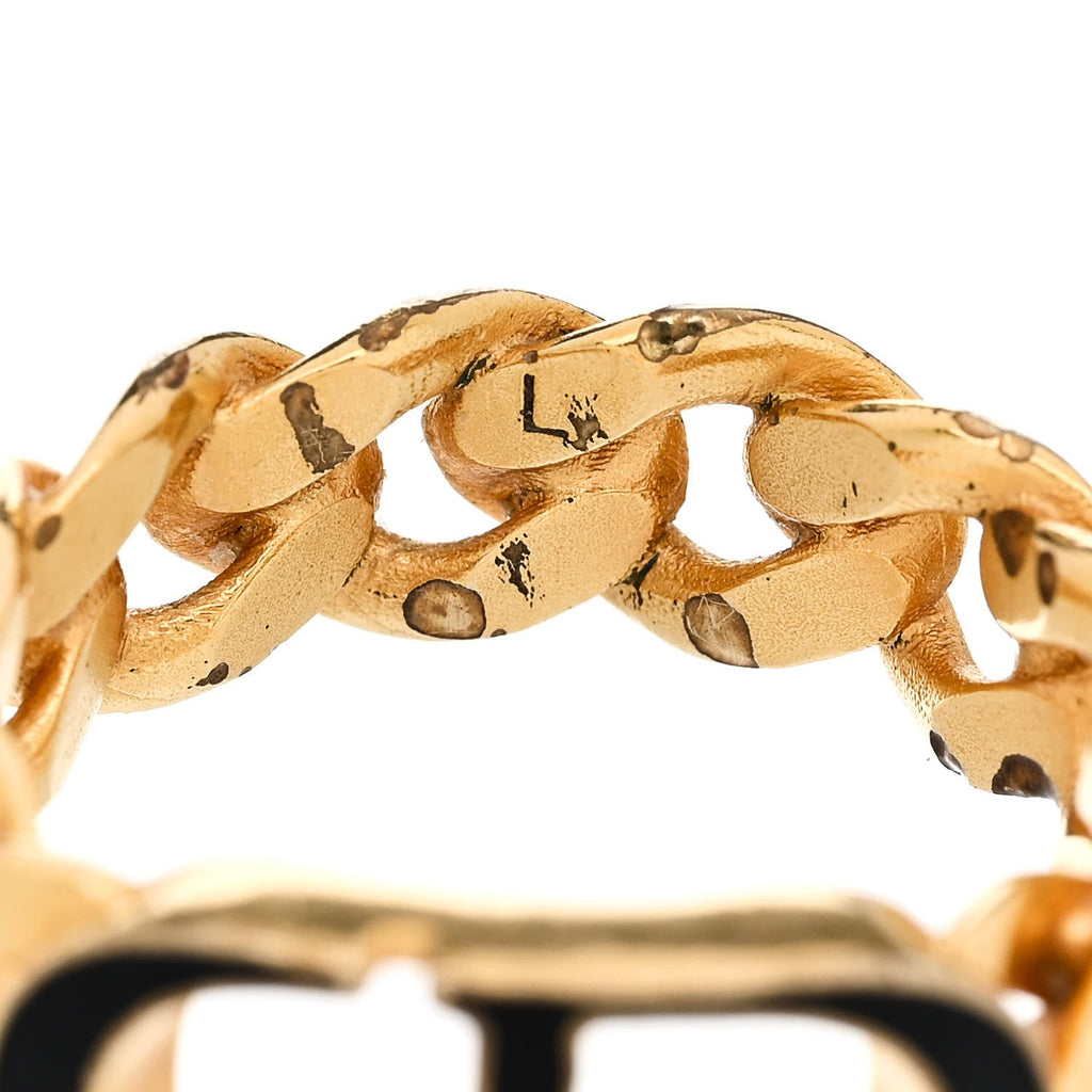 Metal Enamel Chain Ring L Black Gold