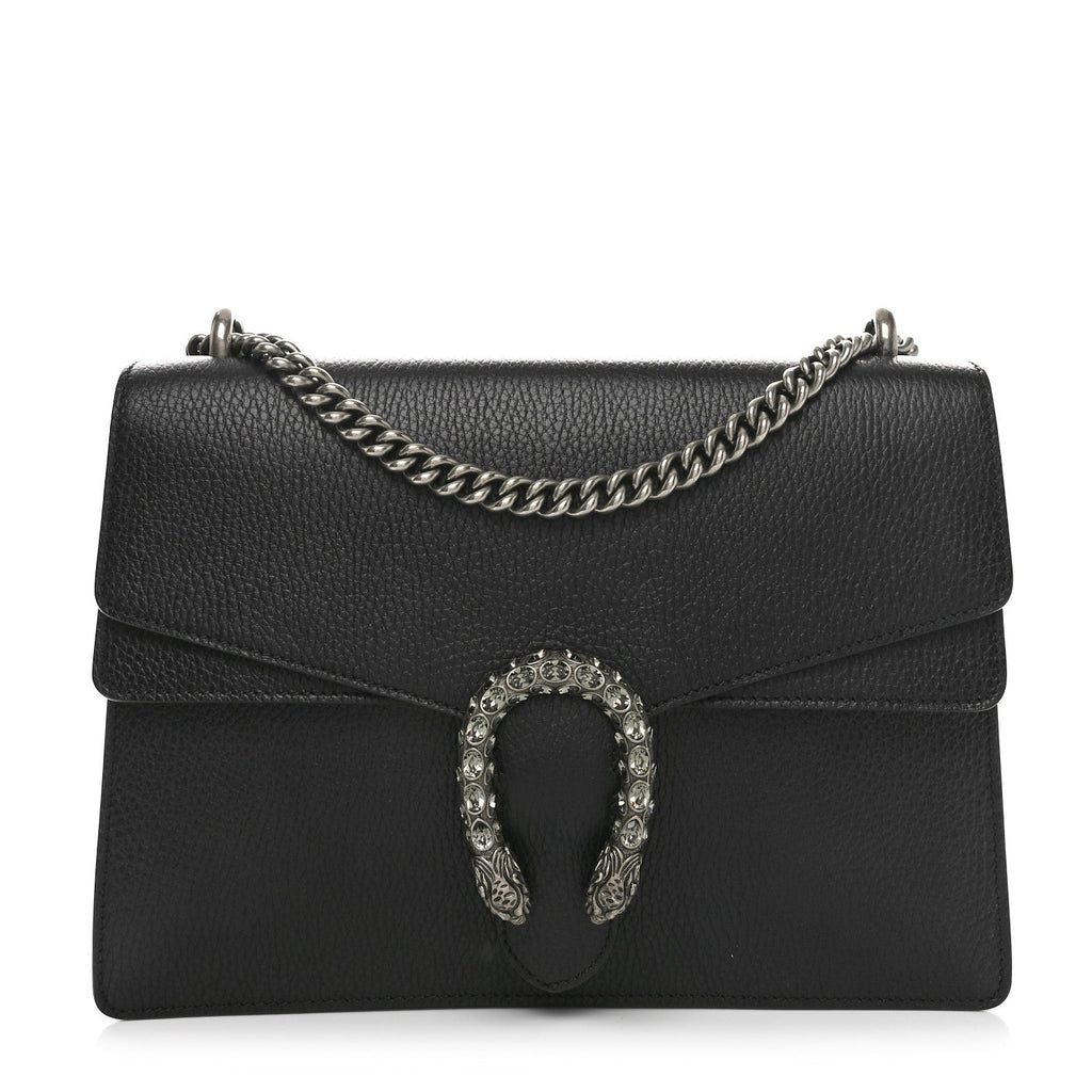 Dollar Calfskin Crystal Medium Dionysus Shoulder Bag Black Black Diamond