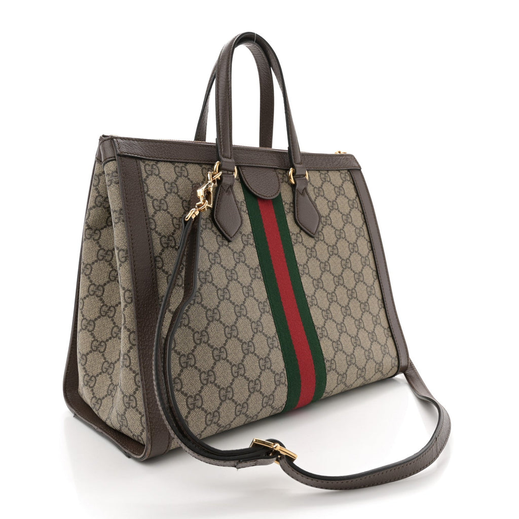 GG Supreme Monogram Web Medium Ophidia Tote Bag Brown