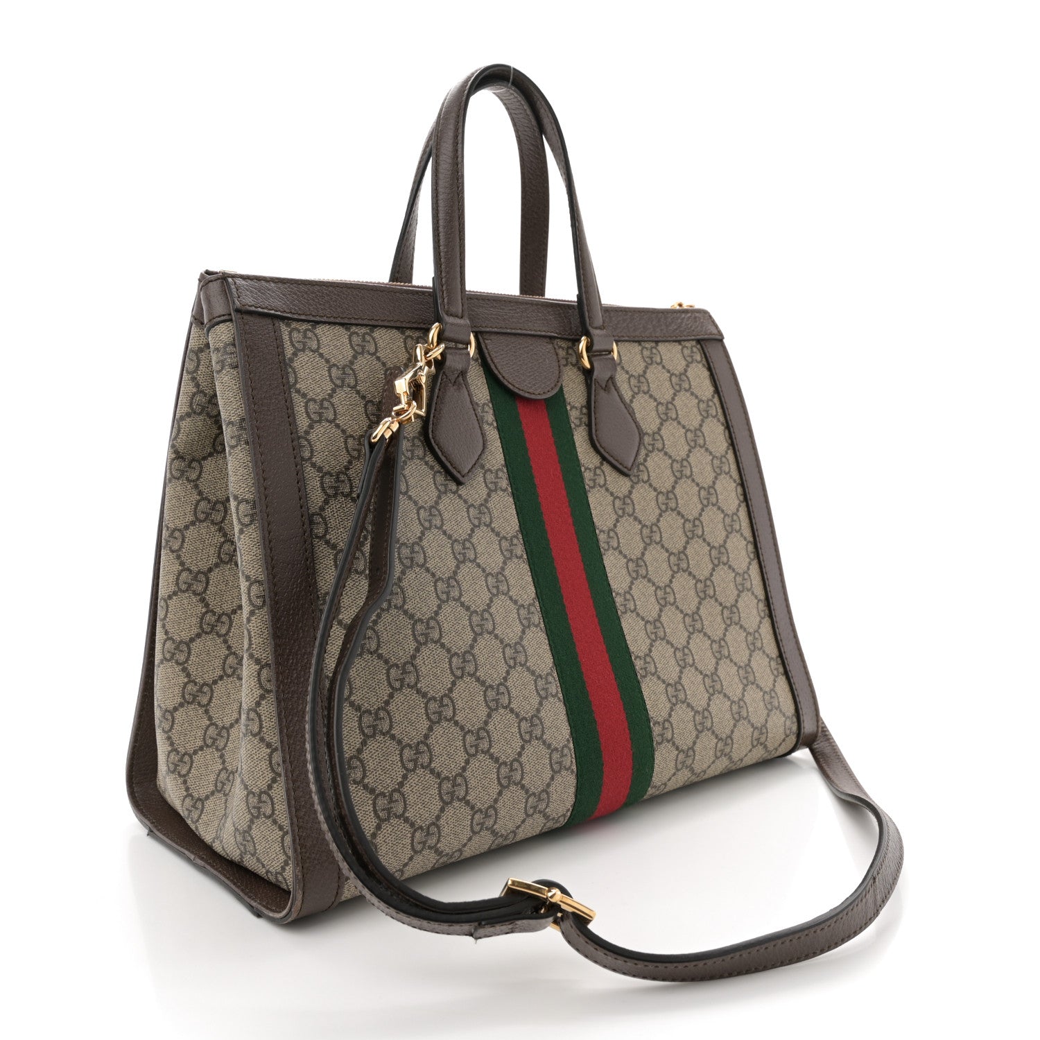 GG Supreme Monogram Web Medium Ophidia Tote Bag Brown