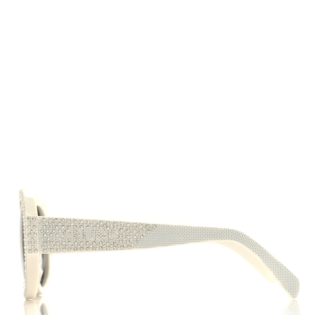 Acetate Crystal Studded Bold 3 Dots Round Sunglasses CL4240IS Ivory Smoke