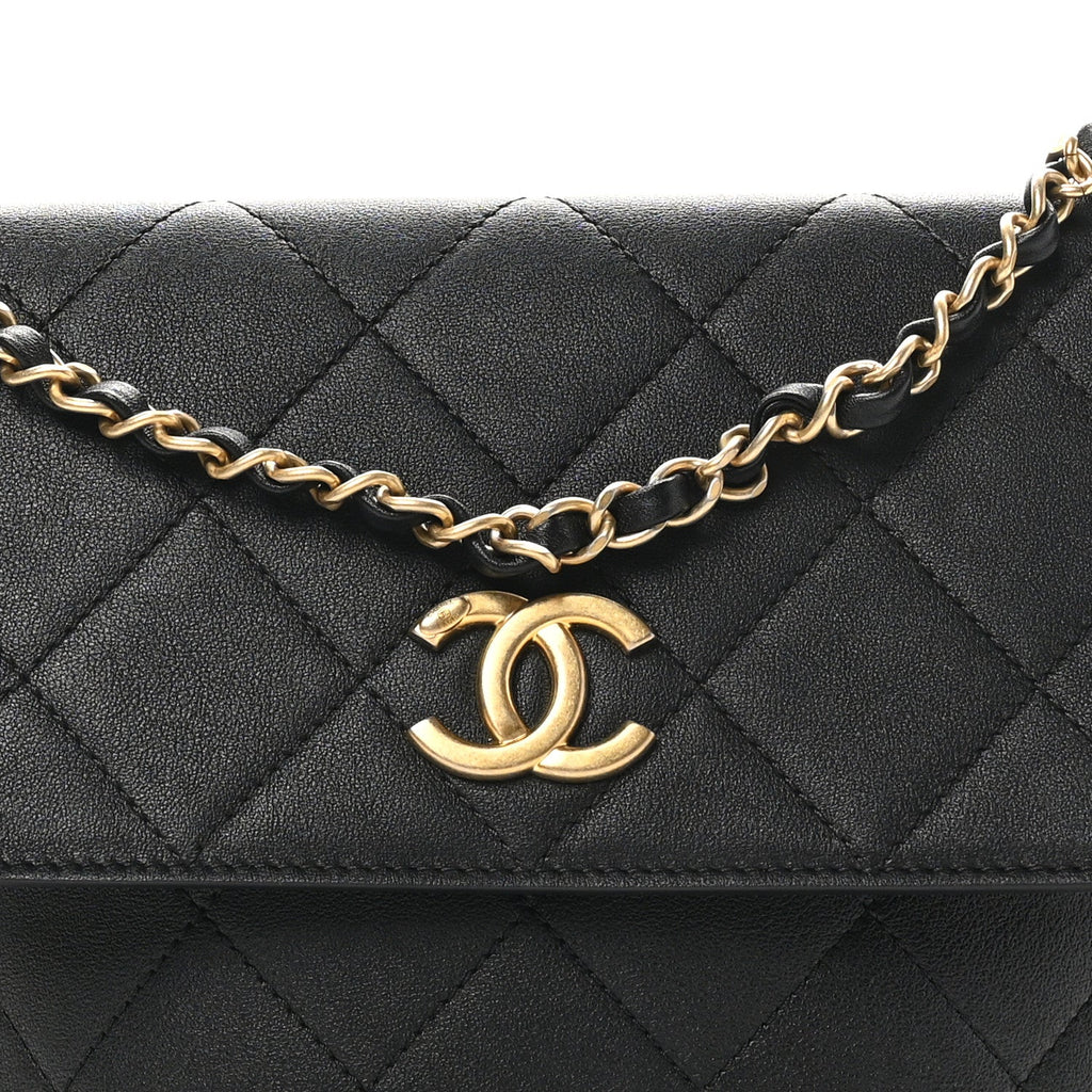 Calfskin Quilted Chain Small Hobo Bag Black