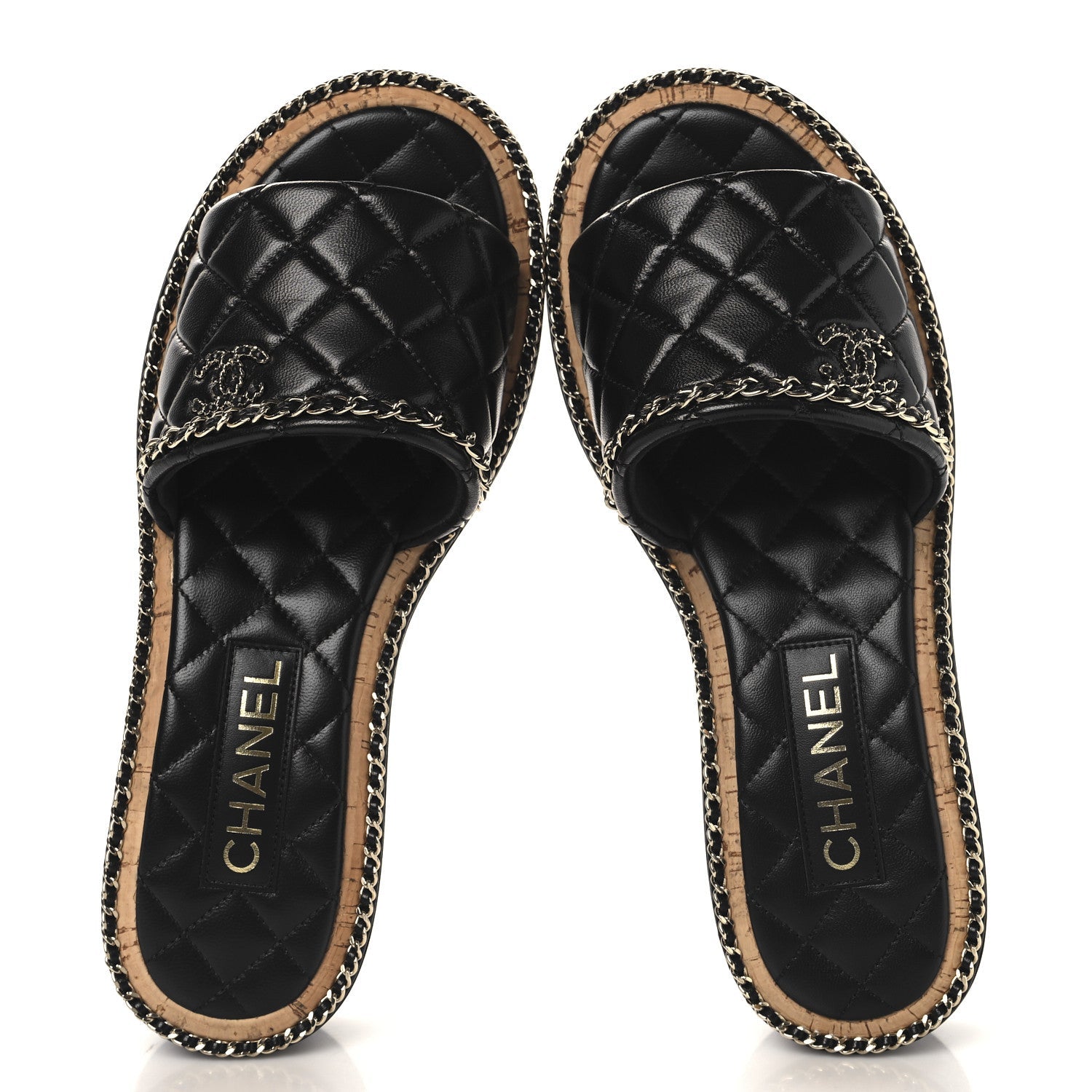 Lambskin Quilted Chain CC Mules 39 Black