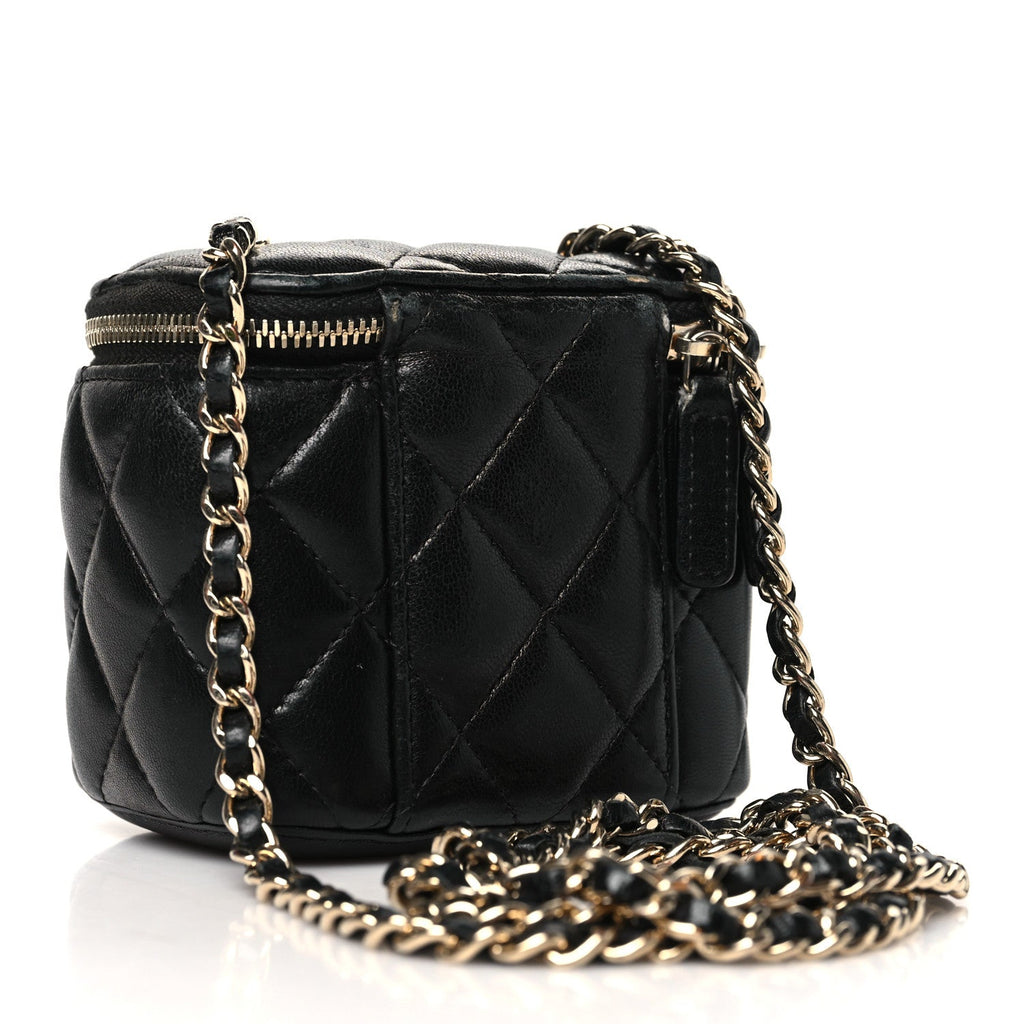 Lambskin Quilted Mini Vanity Case With Chain Black