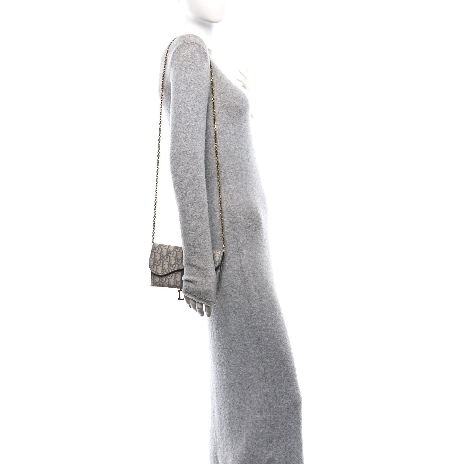 Oblique Saddle Chain Long Wallet Grey