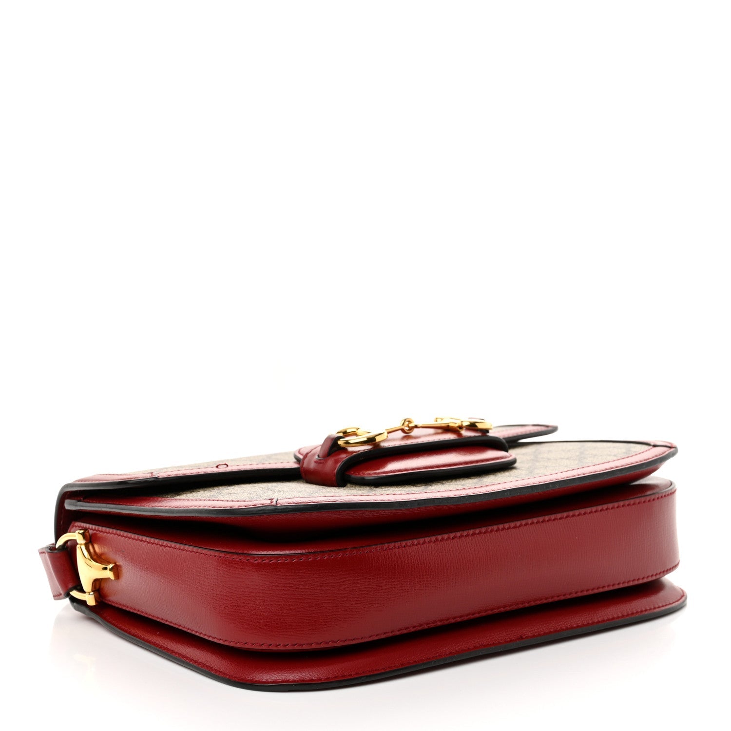 GG Supreme Monogram Azalea Calfskin Horsebit 1955 Shoulder Bag Beige Ebony New Cherry Red
