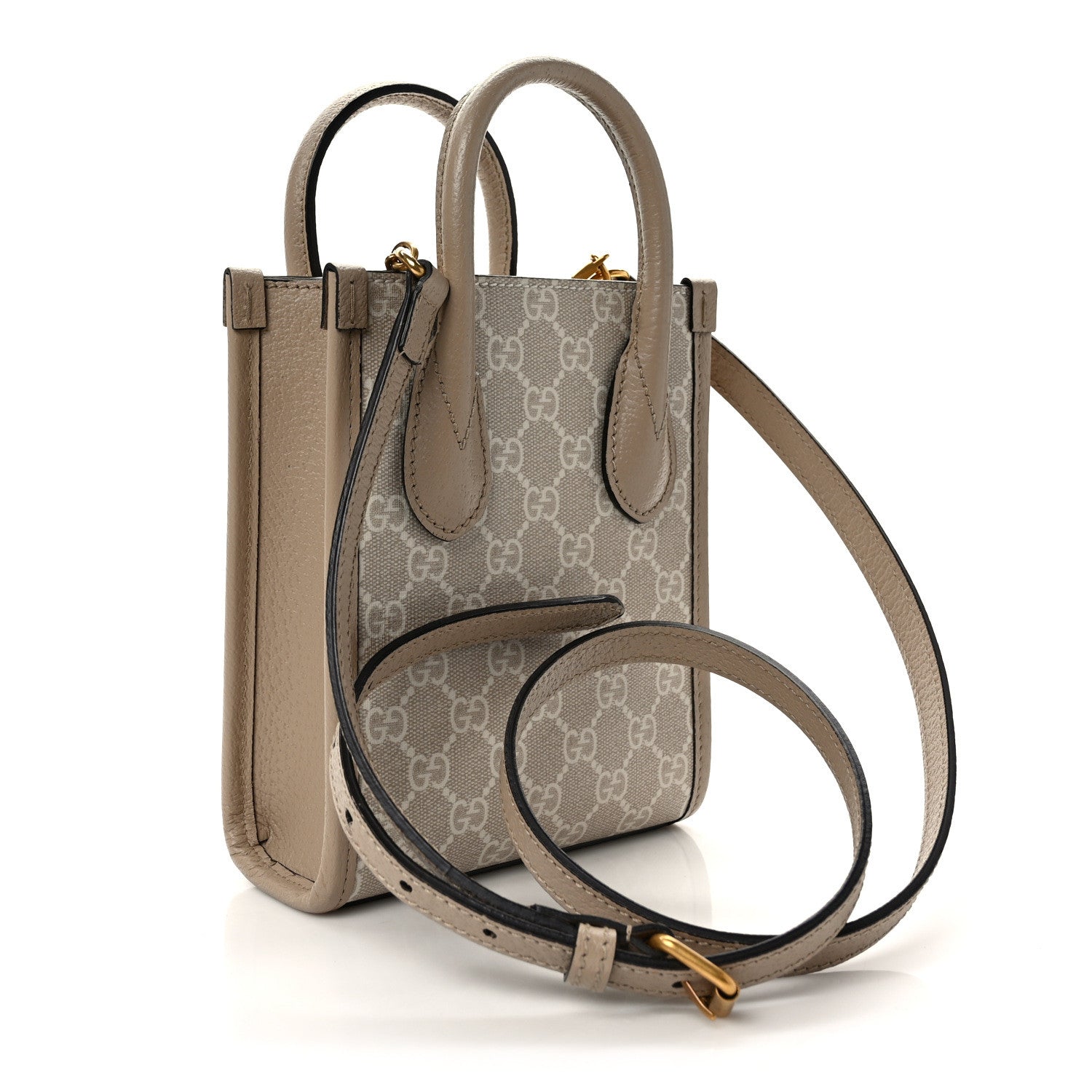 GG Supreme Monogram Textured Dollar Calfskin Mini Retro Interlocking G Tote Bag Beige Mystic White Oatmeal
