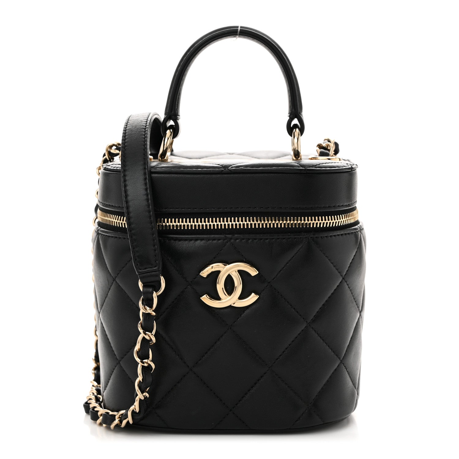 Lambskin Quilted Trendy Vanity Case Black