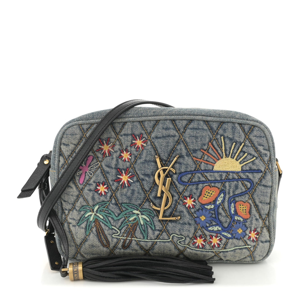 Denim Matelasse Quilted Summer Embroidered Classic Monogram Camera Bag Blue