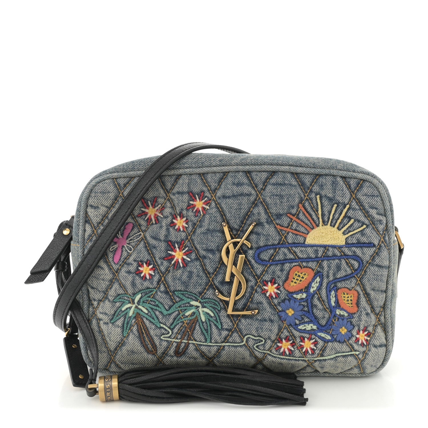 Denim Matelasse Quilted Summer Embroidered Classic Monogram Camera Bag Blue