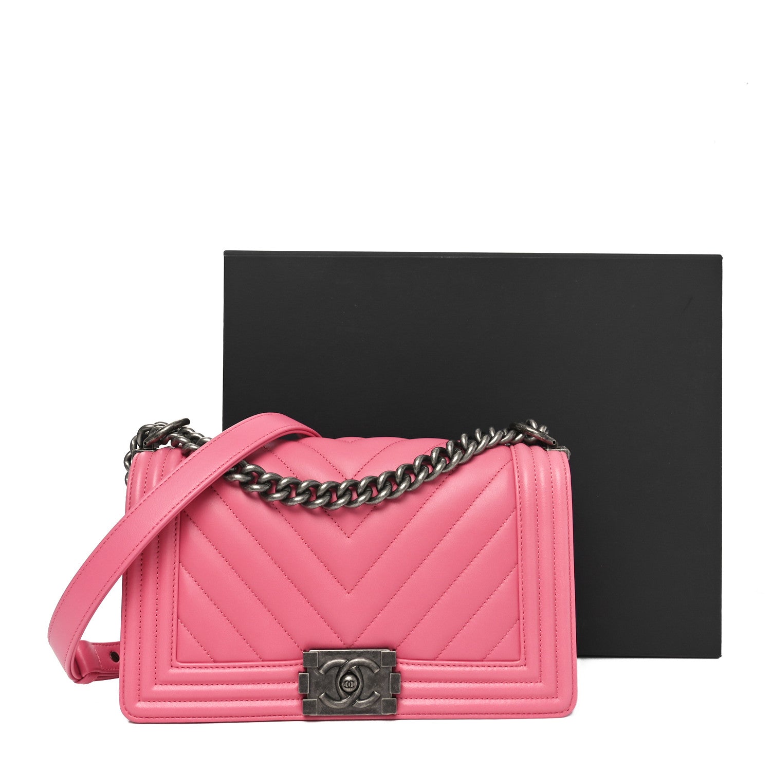 Calfskin Chevron Quilted Medium Boy Flap Pink