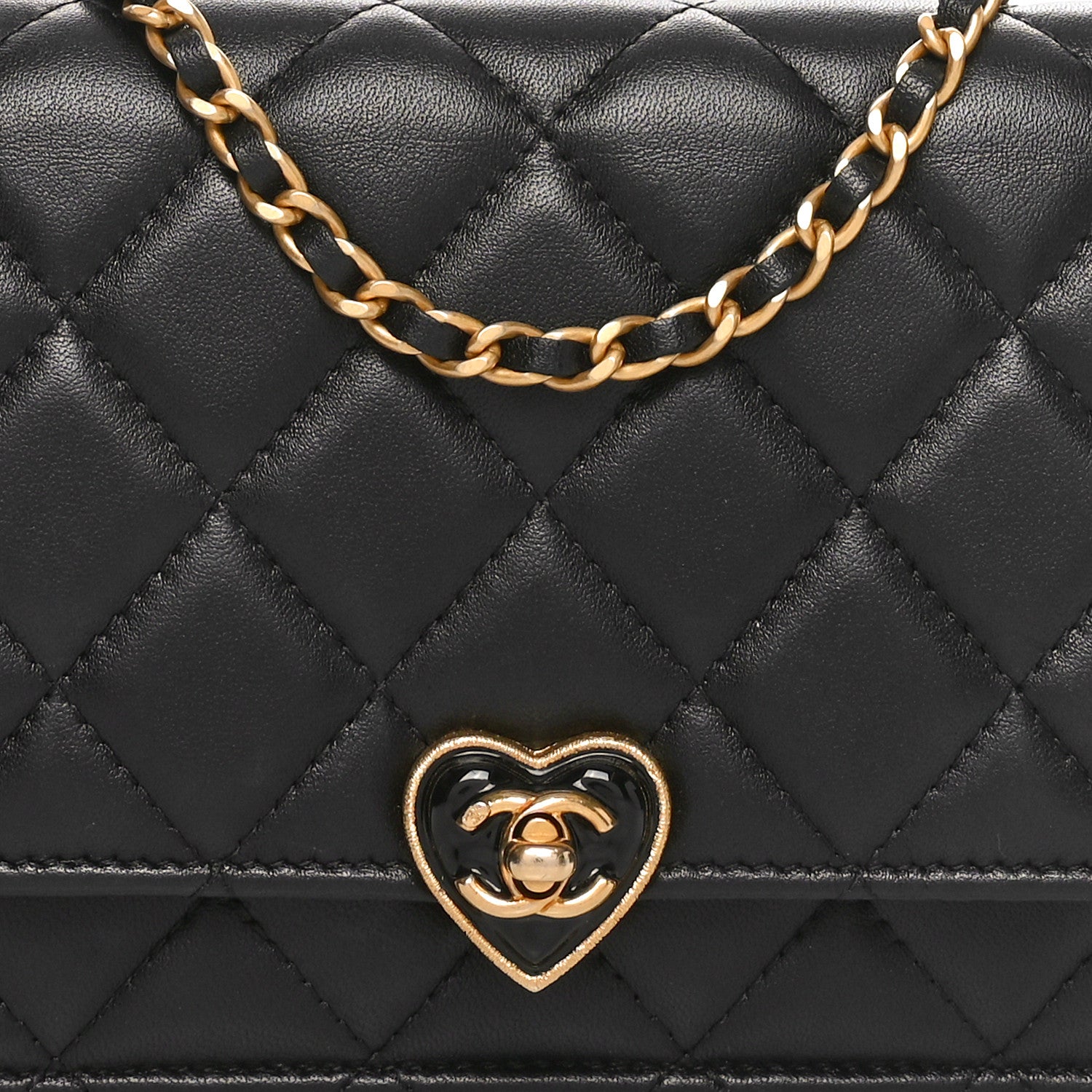 Lambskin Plexiglass Quilted Coco Love Wallet On Chain WOC Black