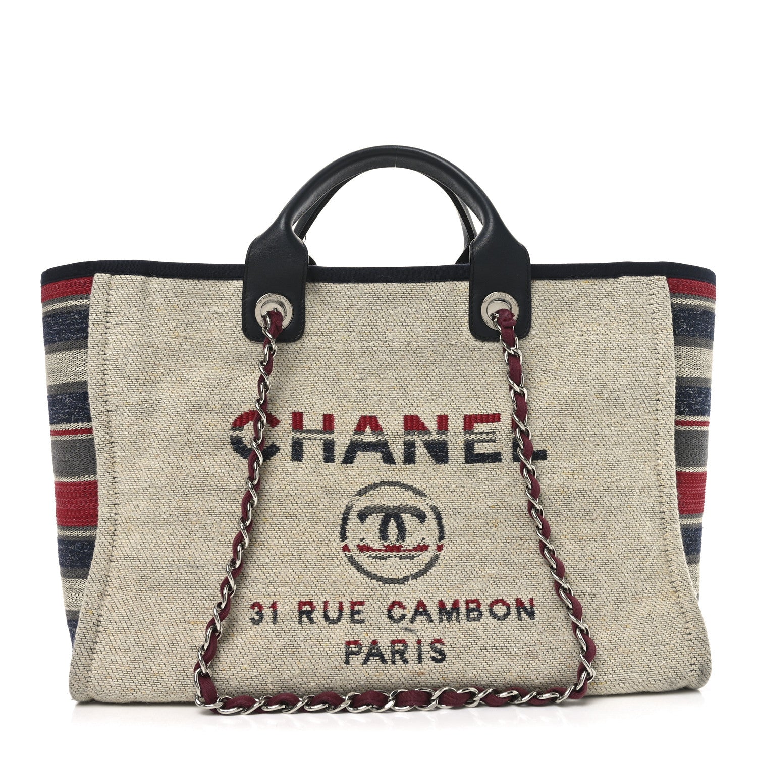 Striped Canvas Small Deauville Tote Beige