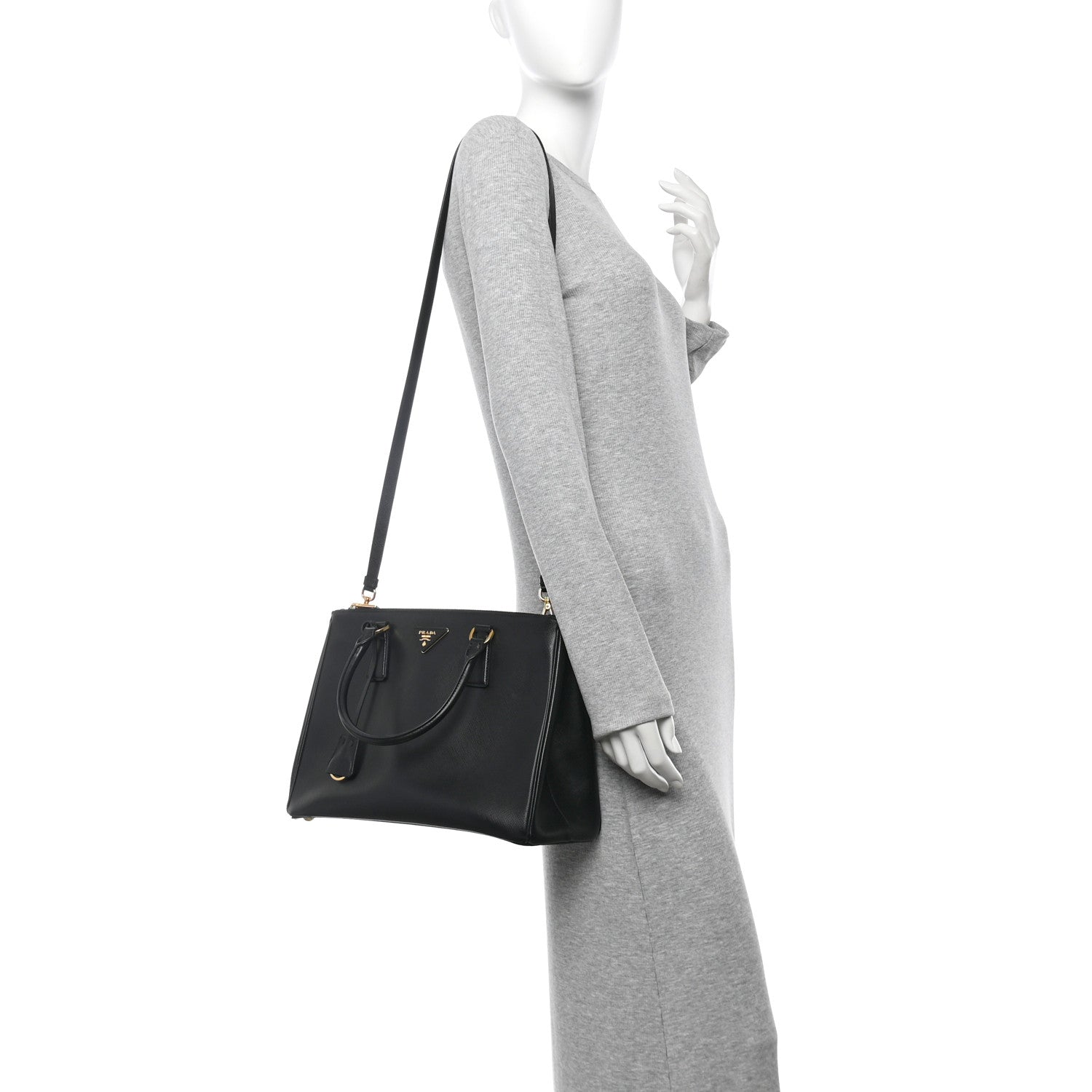 Saffiano Lux Large Galleria Double Zip Tote Black