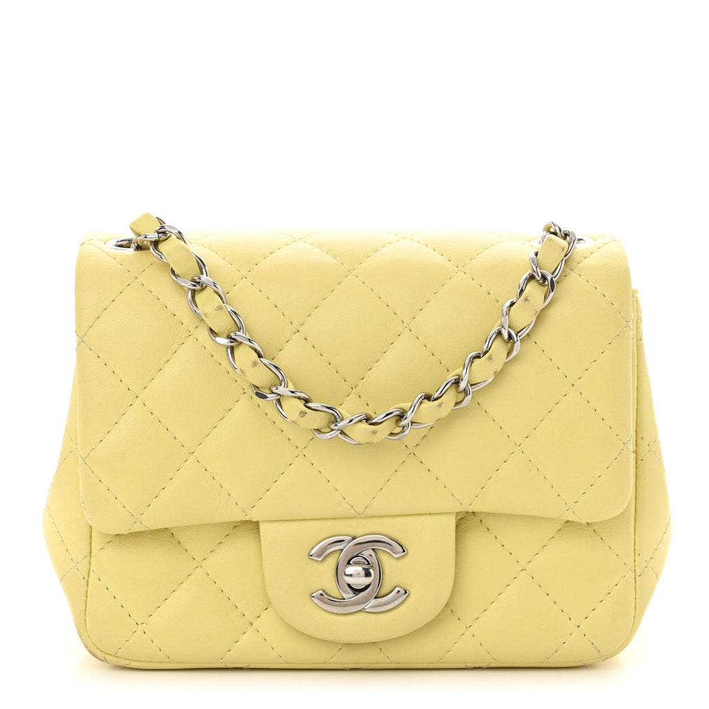 Lambskin Quilted Mini Square Flap Light Yellow