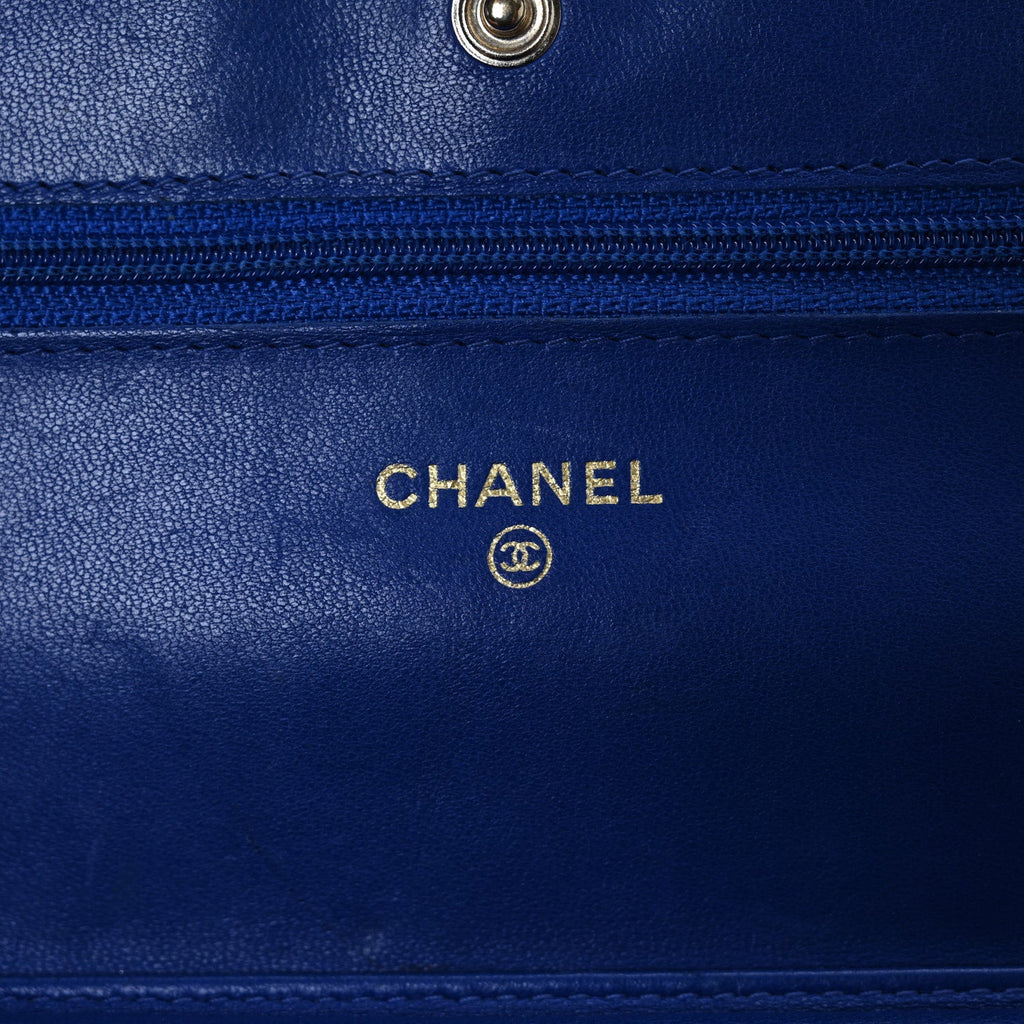 Lambskin Quilted Wallet On Chain WOC  Navy Blue