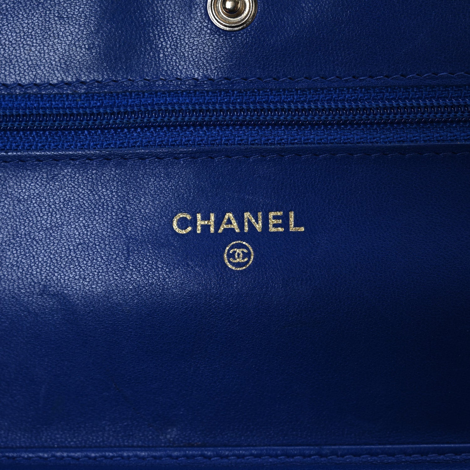 Lambskin Quilted Wallet On Chain WOC  Navy Blue