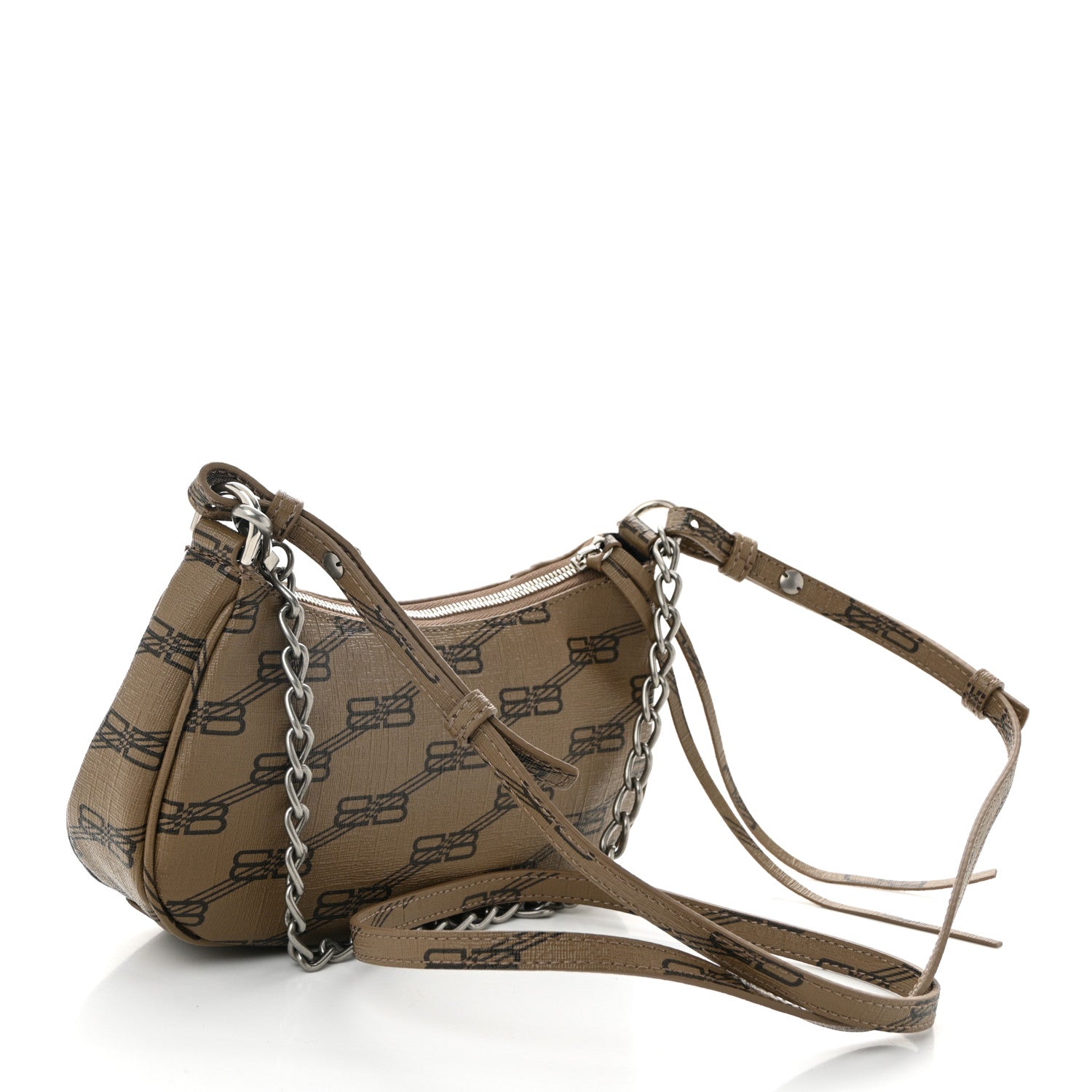 Coated Canvas BB Monogram Le Cagole Mini Purse With Chain Beige Brown
