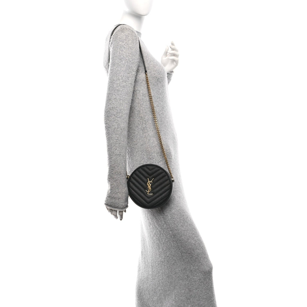 Grain De Poudre Matelasse Chevron Quilted Round Vinyle Camera Bag Black