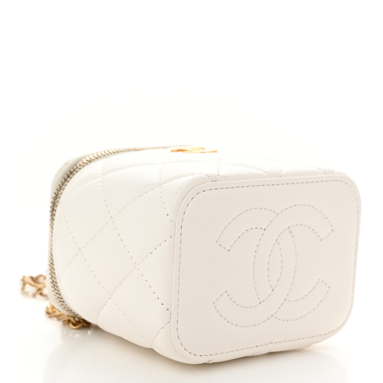 Lambskin Quilted Mini Vanity Case With Chain White