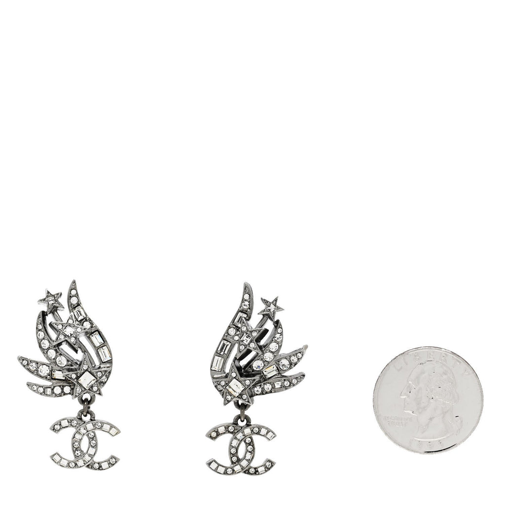 Crystal Baguette CC Wing Star Earrings Silver